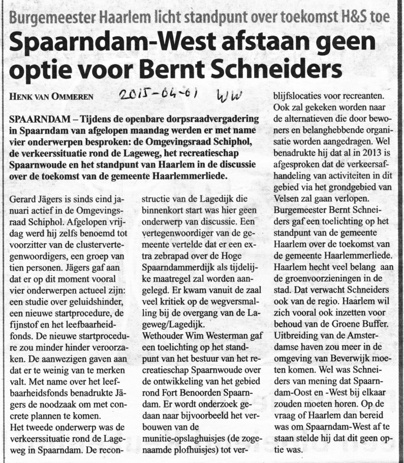 20150401-WW Spaarndam-west afstaan is geen optie voor Bernt Schneiders, toekomst