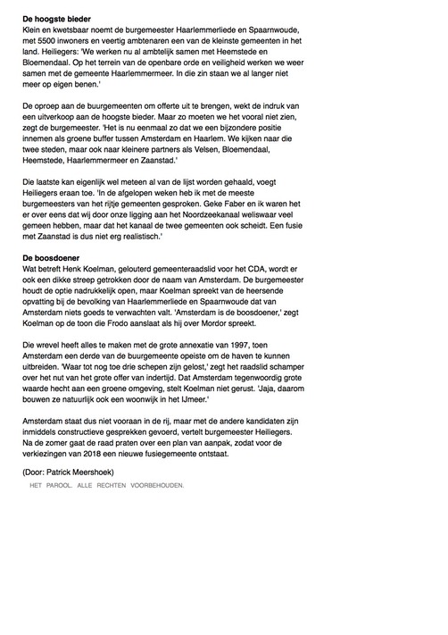20150714-Parool Amsterdam niet gewild als fusiepartner Haarlemmerliede-Spaarnwoude-b