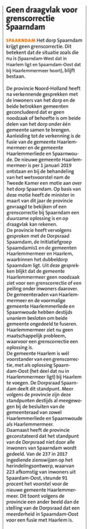 20190703-HCN Geen draagvlak voor grenscorrectie Spaarndam