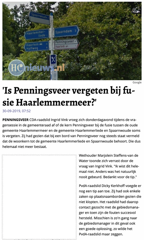 20190930-HCNi Is Penningsveer vergeten bij fusie Haarlemmermeer